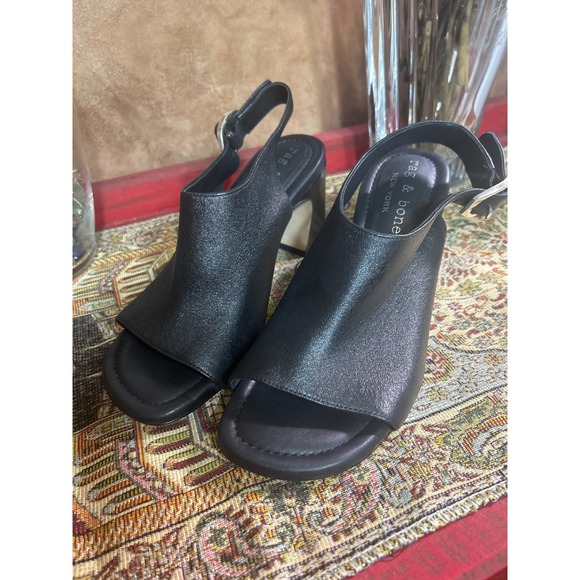 rag & bone Shoes - rag & bone New York Black Leather Slingback Block Heel Sandals Size 37
